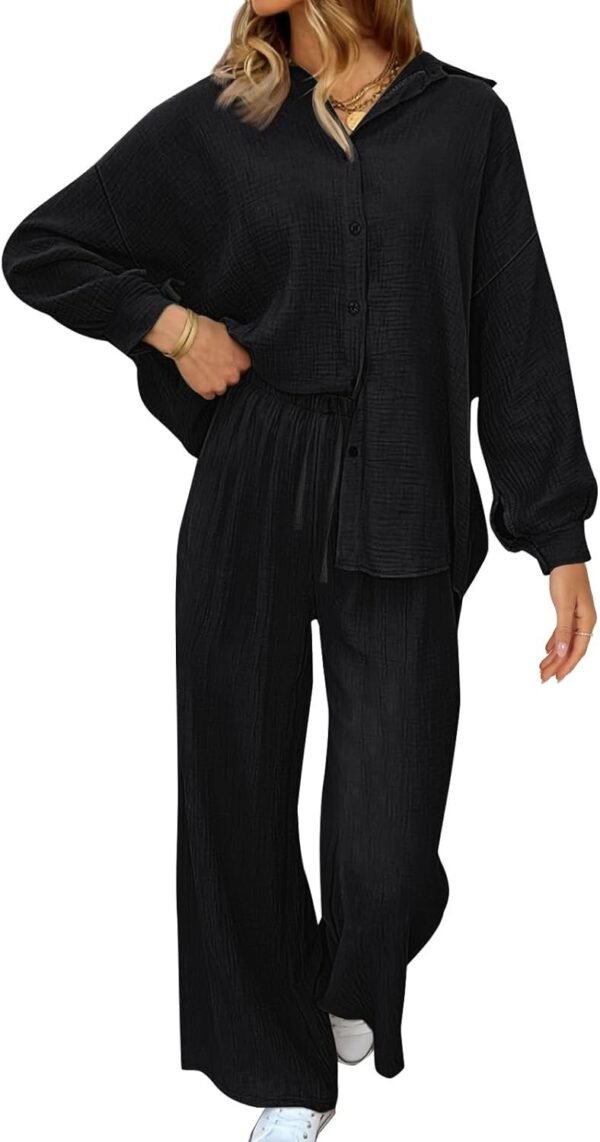 Womens 2 Piece 2024 Spring Clothes Fashion Outfits Two Piece Matching Wide Leg Palazzo Pants Sets Tracksuit Clothes