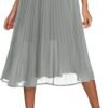 Women's Elastic High Wasit Pleated Skirt Woven Casual Midi Swing Skirt
