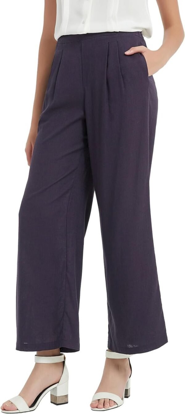 Women's Drape Linen Pants Summer Wide Leg Trousers Compact Fabric with Pockets