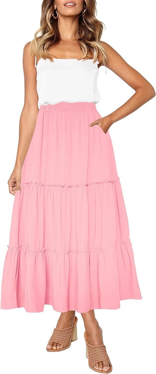 61gWov9j3vL._AC_SL1500.jpg Womens High Waist A Line Ruffle Swing Long Maxi Skirt with Pockets