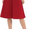Women's A-Line Elastic High Waist Flare Work Midi Knee Length Stretchy Skirt