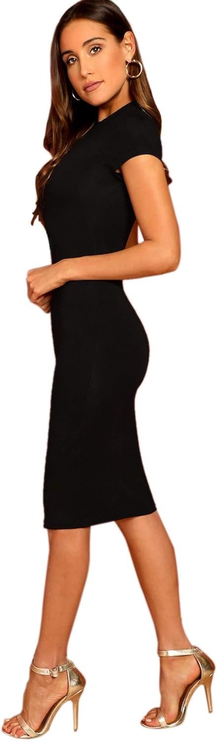 Women's Round Neck Short Sleeve Bodycon Pencil Dress