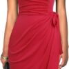 Women's Retro 1950s Cap Sleeve Knee-Length Sheath Slim Business Casual Party Ruched Bodycon Faux Wrap Dress