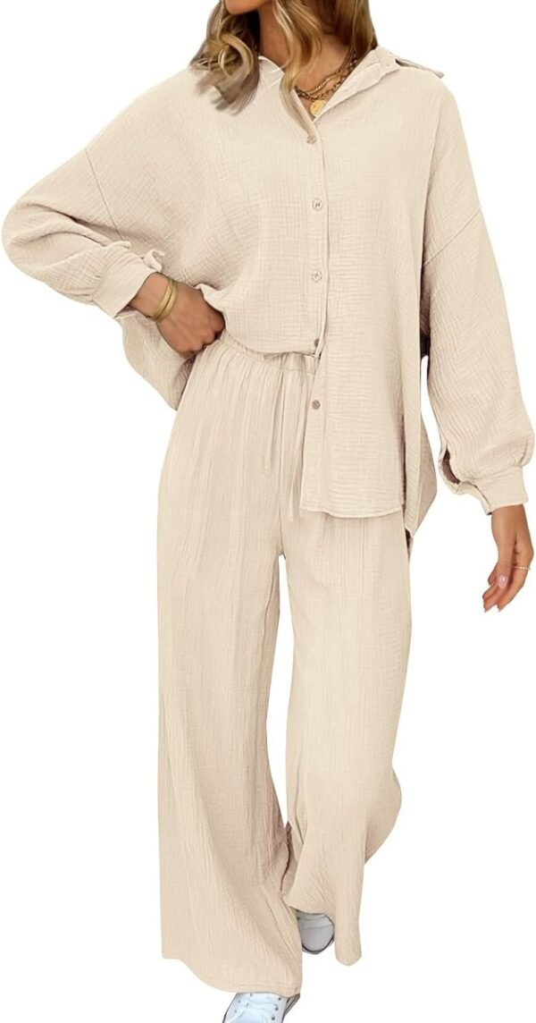 Womens 2 Piece 2024 Spring Clothes Fashion Outfits Two Piece Matching Wide Leg Palazzo Pants Sets Tracksuit Clothes