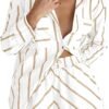 Women's Striped 2 Piece Outfits Casual Oversized Button Down Shirts and Short Lounge Pajamas Set