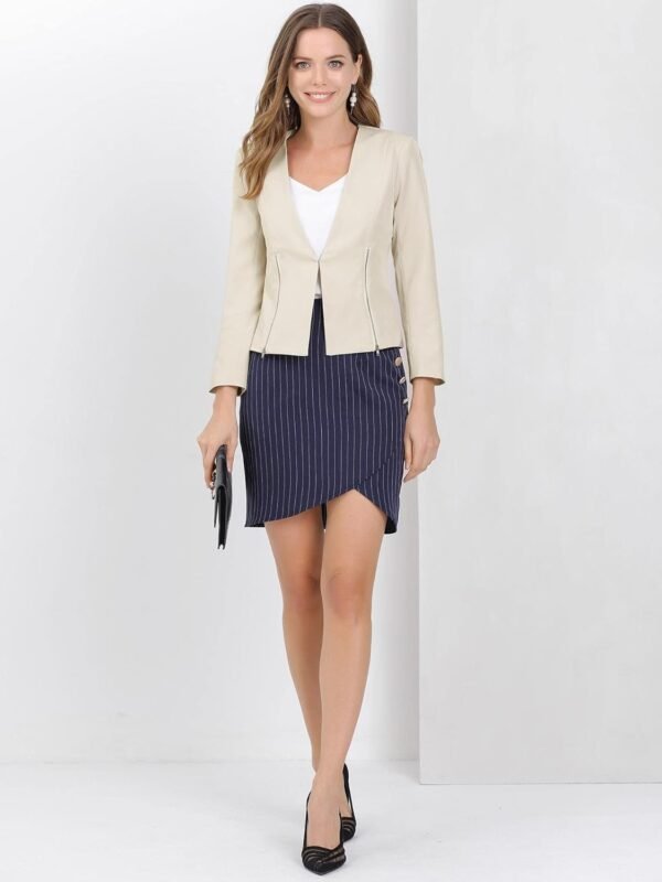 Women's Crop Collarless Blazers Suit Zip Decor Work Office Jackets Blazer