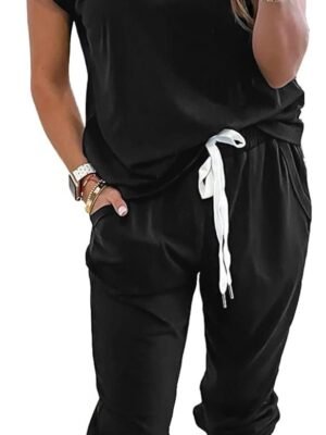 Womens V Neck Short Sleeve Top And Long Pants