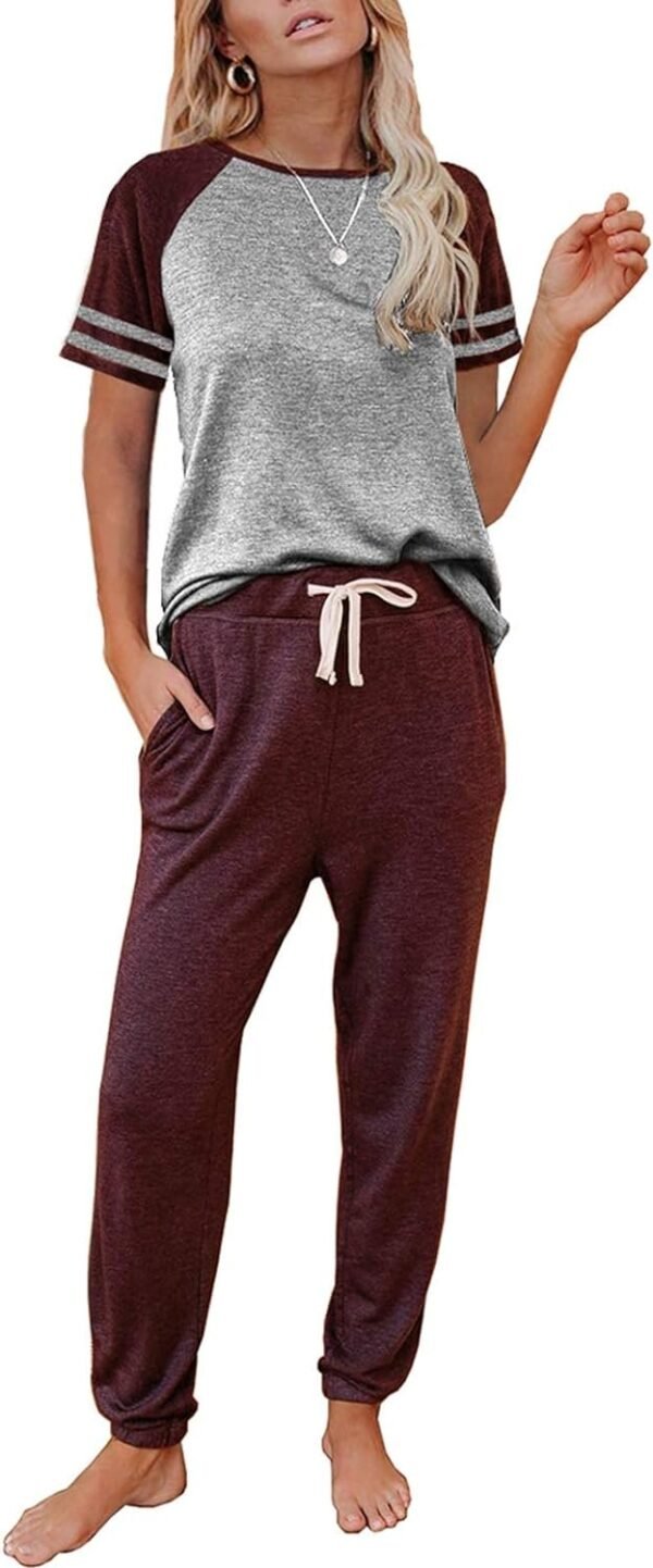 Lounge Sets For Women Two Piece Outfits Loungewear Short Sleeve Crewneck Jogger Pajama Set and Sweatpants Tracksuit