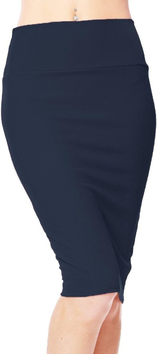 Women's Elastic Waist Stretch Bodycon Midi Pencil Skirt