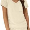 Womens T Shirts Short Sleeve V Neck Tops with Pockets Summer Fashion Trendy Soft Casual Comfy Outfits Clothes 2024