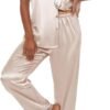 Silk Pajama Set for Women Satin Short Sleeve Sleepwear Button Down Loungewear 2 Piece Pj Sets