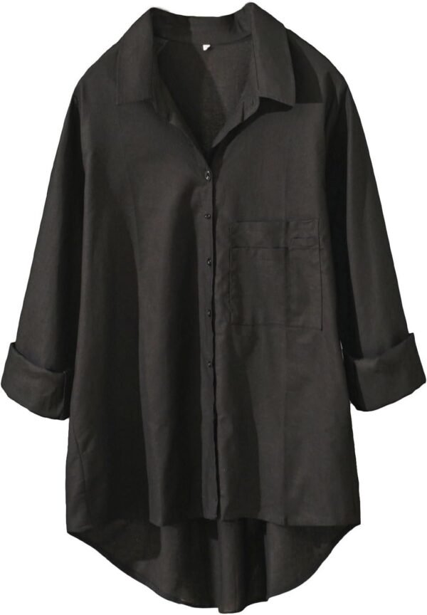 Women's Long Sleeve Shirts Button Down Blouse Cotton Tunic High Low Tops