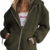 Women's Cute Hoodies Teen Girl Fall Jacket Oversized Sweatshirts Casual Drawstring Clothes Zip Up Y2K Hoodie with Pocket