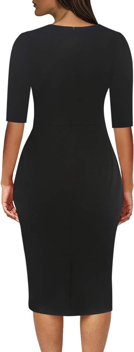 Women's Vintage Short Sleeve Polka Dot Falbala Fold Slim Fit Pencil Dress