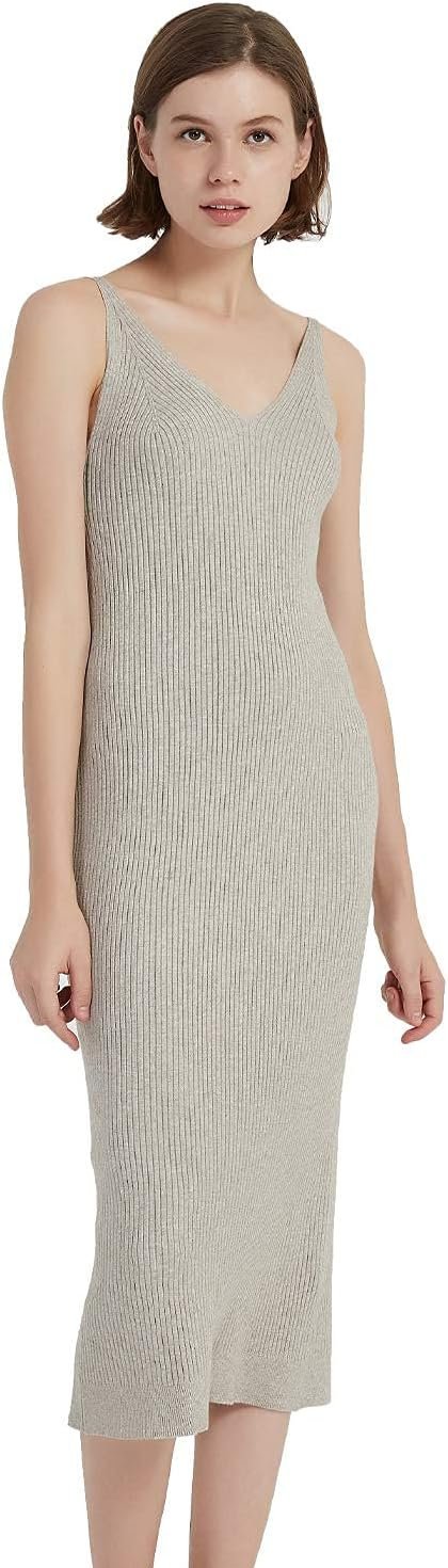 Women's Sleeveless Sweater Dress Knit Slim V Neck Bodycon Midi Stretchable Elasticity Slim Fits