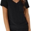 Womens T Shirts Short Sleeve V Neck Tops with Pockets Summer Fashion Trendy Soft Casual Comfy Outfits Clothes 2024