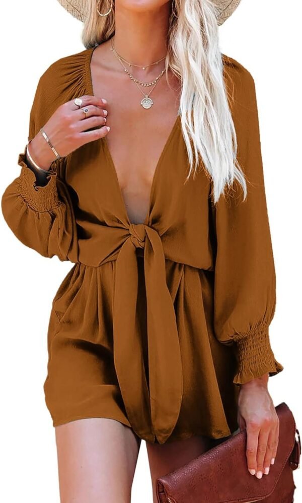 Rompers for Women Dressy Spring Summer Tie Knot Front Sexy V Neck Jumpsuits