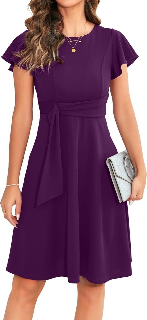Womens 2024 Elegant Ruffle Sleeve Flared A Line Swing Casual Party Cocktail Dresses