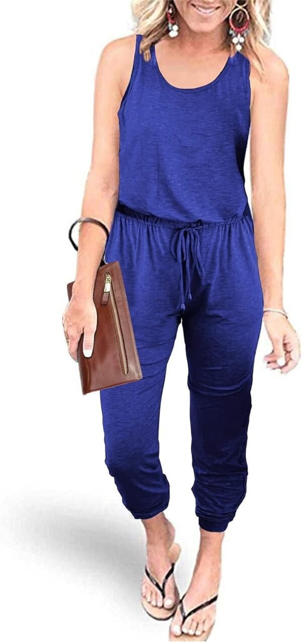 Womens Sleeveless Drawstring Elastic Waist Loose Jumpsuits