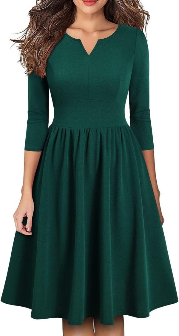 Women's Vintage Pleated Flared Swing A-Line Casual Party Work Dresses