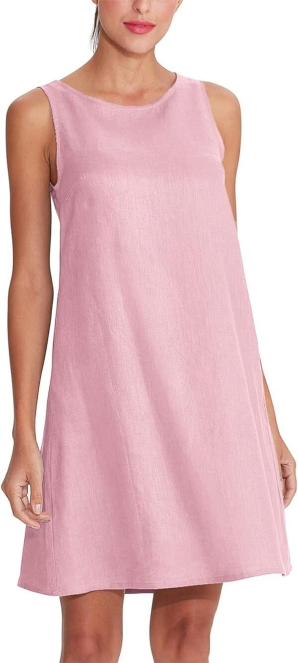 Women's Linen Sleeveless Shift Dress with Pockets Crew Neck Casual Tank Dress