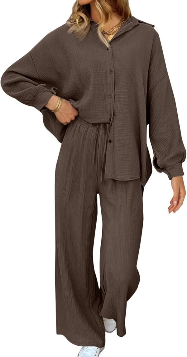 Womens 2 Piece 2024 Spring Clothes Fashion Outfits Two Piece Matching Wide Leg Palazzo Pants Sets Tracksuit Clothes