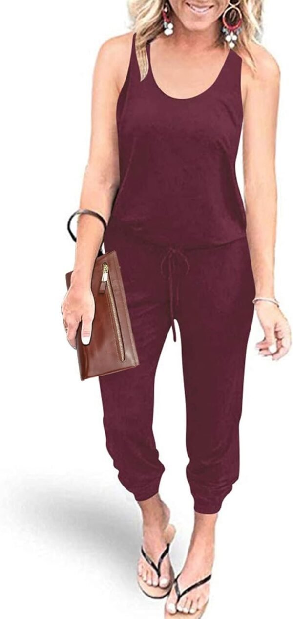 Womens Sleeveless Drawstring Elastic Waist Loose Jumpsuits