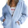 Womens Zip Up Hoodies Long Sleeve Sweatshirts Fall Outfits Oversized Sweaters Casual Fashion Jackets