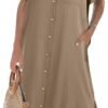 Womens Dress Summer Casual Short Sleeve Button Down Shirt Dress Beach Cover Up Dress with Pockets