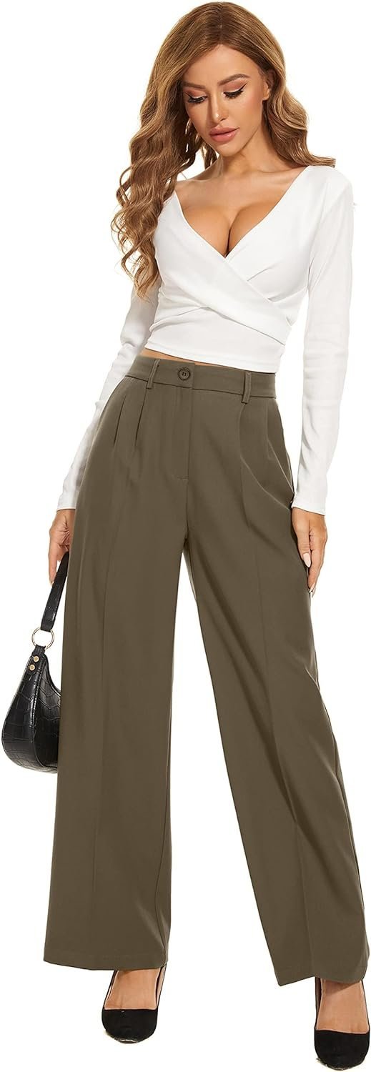 61nusEqYoBL._AC_SL1500.jpg Women's Wide Leg Pants High Elastic Waisted Long Straight Casual Pant Fashion Loose Trousers