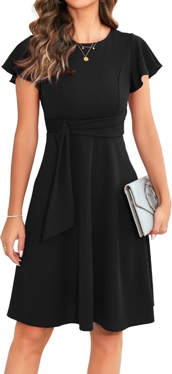 Womens 2024 Elegant Ruffle Sleeve Flared A Line Swing Casual Party Cocktail Dresses
