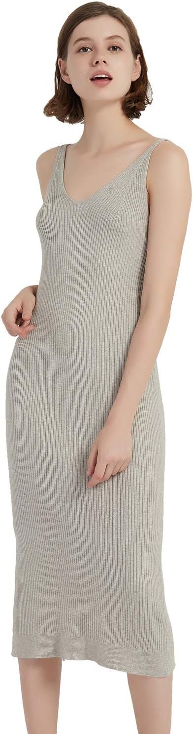 Women's Sleeveless Sweater Dress Knit Slim V Neck Bodycon Midi Stretchable Elasticity Slim Fits