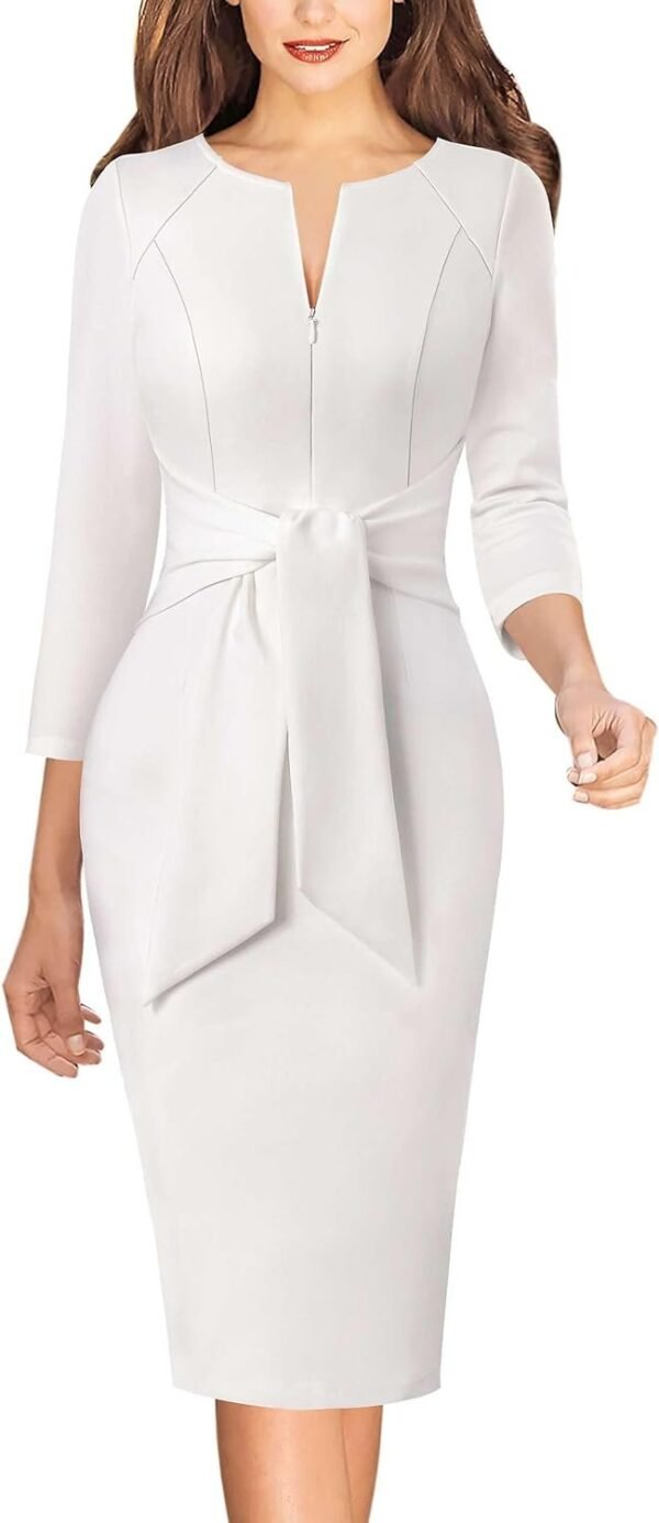 Womens Front Zipper Tie Waist Slim Work Business Office Bodycon Pencil Dress