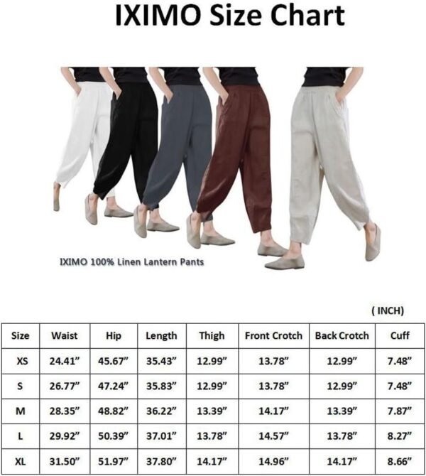 61oVY2BT8QL._AC_SL1300.jpg Women's 100% Linen Pants Relax Fit Lantern Cropped TaperedPants Trousers with Elastic Waist