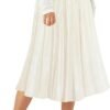 Women High Elastic Waist Pleated Midi Long Skirt Swing A-line Skirts