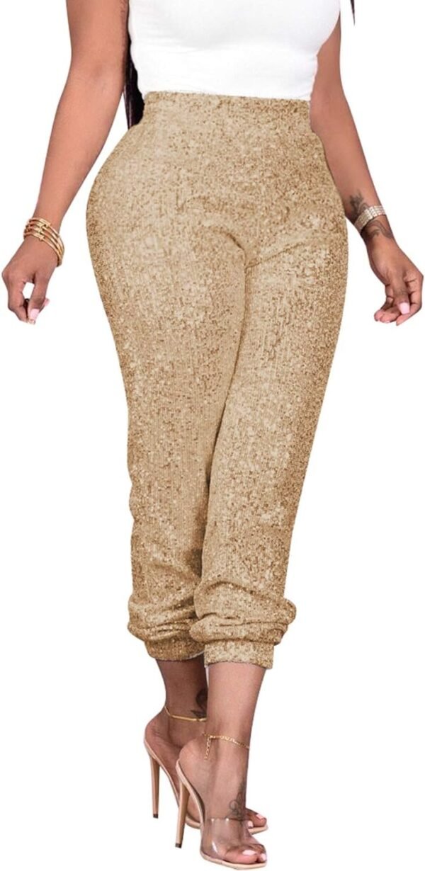 Women Casual Sequin Sparkle Glitter High Waist Pencil Pants Trousers Clubwear