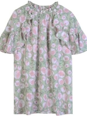 2024 Women's Summer Plus Size Floral Printed Shirt Tops Fashion Mock Neck Ruffle Short Sleeve Casual Blouse Tops