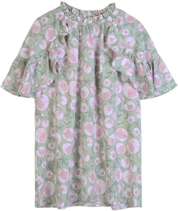 2024 Women's Summer Plus Size Floral Printed Shirt Tops Fashion Mock Neck Ruffle Short Sleeve Casual Blouse Tops