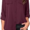 Women's Dressy Lapel Button Down Shirts for Work Office Business Casual Chiffon Blouse Tops