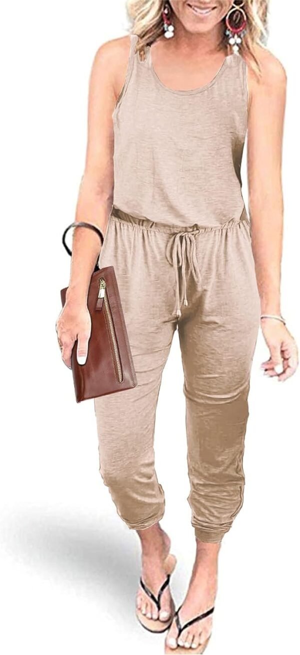 Womens Sleeveless Drawstring Elastic Waist Loose Jumpsuits