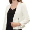 Women's Crop Collarless Blazers Suit Zip Decor Work Office Jackets Blazer