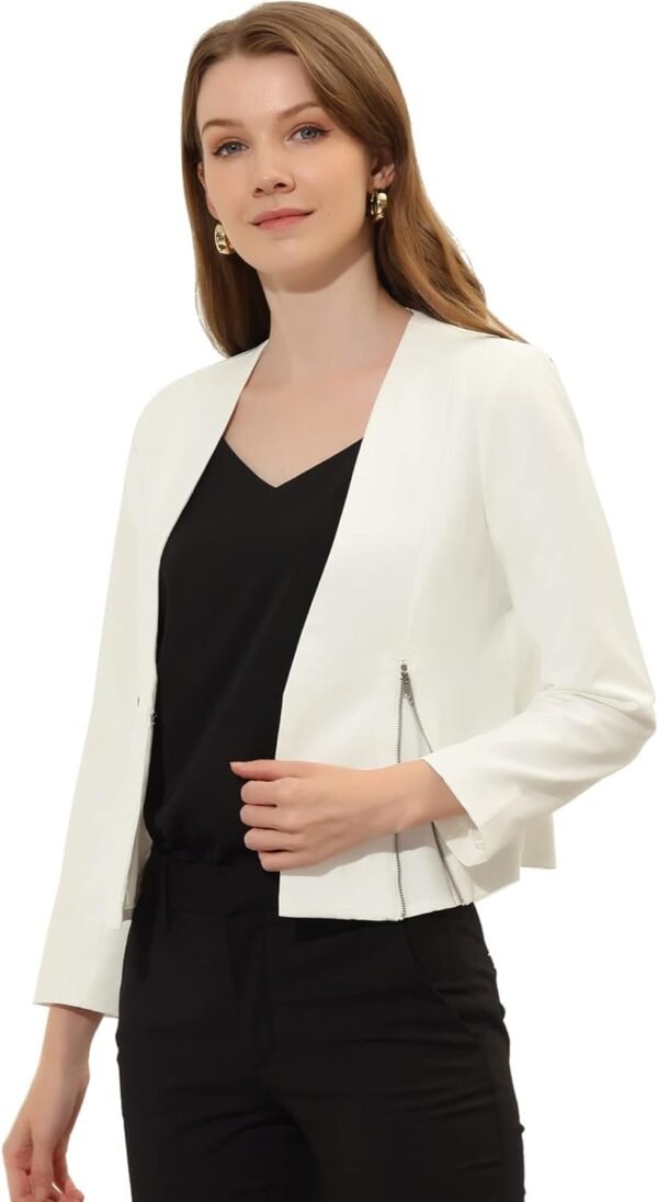 Women's Crop Collarless Blazers Suit Zip Decor Work Office Jackets Blazer
