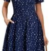 Women's Vintage Pleated Flared Swing A-Line Casual Party Work Dresses