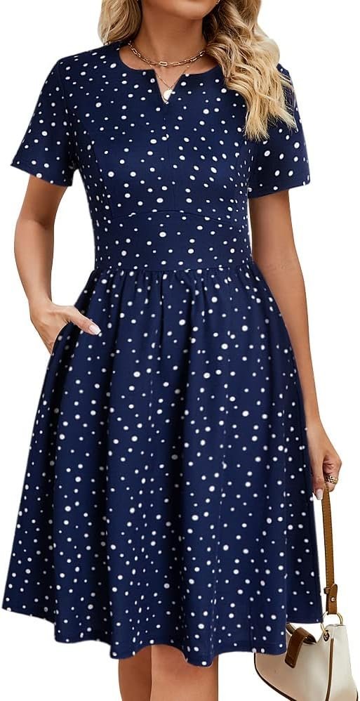 Women's Vintage Pleated Flared Swing A-Line Casual Party Work Dresses