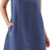 Women's Linen Sleeveless Shift Dress with Pockets Crew Neck Casual Tank Dress