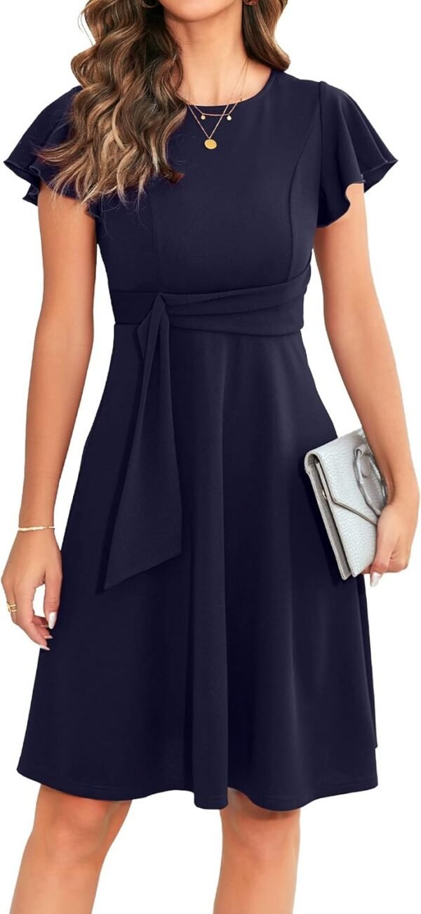 Womens 2024 Elegant Ruffle Sleeve Flared A Line Swing Casual Party Cocktail Dresses