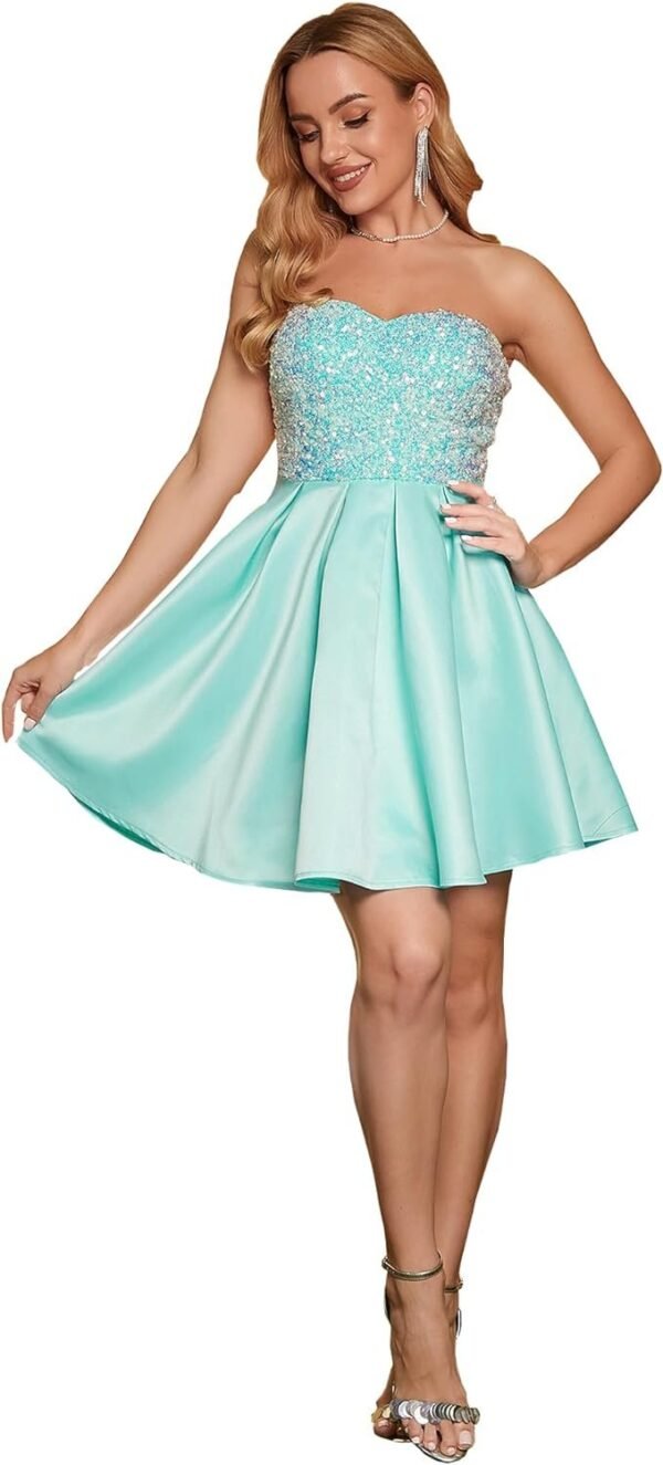 Women's Strapless Sequin A-Line Sequin Elegant Short Prom Cocktail Dress