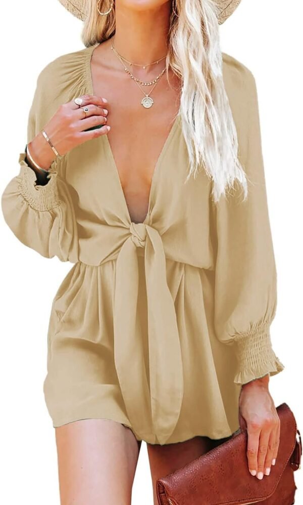 Rompers for Women Dressy Spring Summer Tie Knot Front Sexy V Neck Jumpsuits