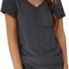 Womens T Shirts Short Sleeve V Neck Tops with Pockets Summer Fashion Trendy Soft Casual Comfy Outfits Clothes 2024