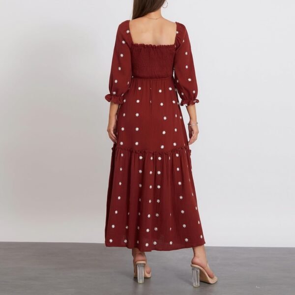Women’s Floral Smocked Maxi Dress Boho Puff Sleeve Sweetheart A-Line Flowy Long Dresses Y2K Swing Beach Sundress